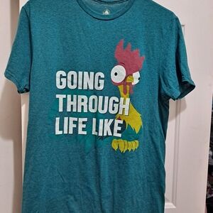 Teal Graphic T-Shirt with Rooster Design